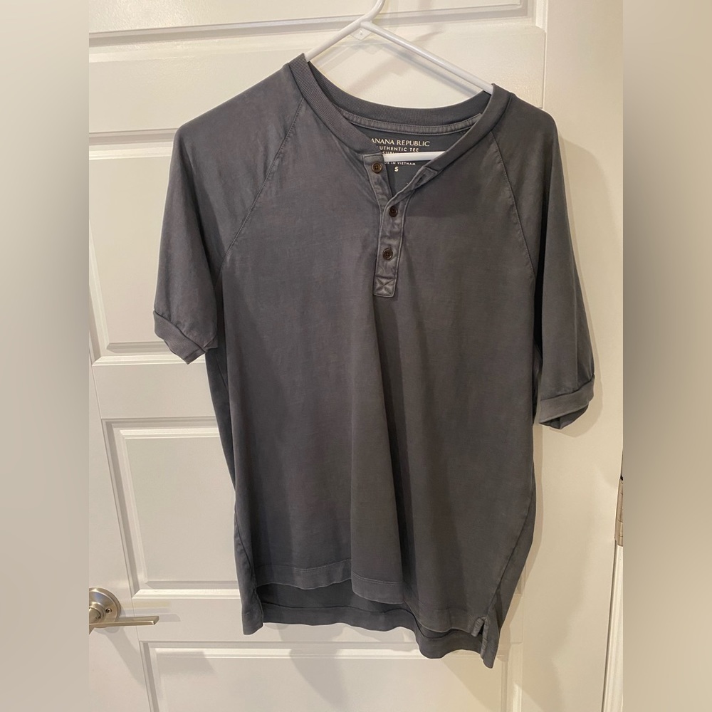 Banana Republic- Men’s medium button up t-shirt, distressed grey